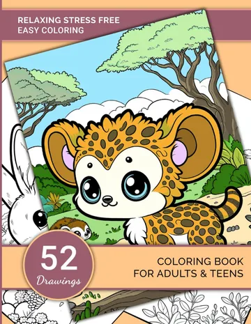 Cover: Relaxing stress free easy coloring book for adults and teens: including simple, cute animals, landscaping, flowers, and creative patterns