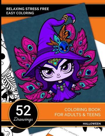 Cover: Relaxing stress free easy coloring book for adults and teens: featuring cute, goth, creepy, kawaii, and eerie
